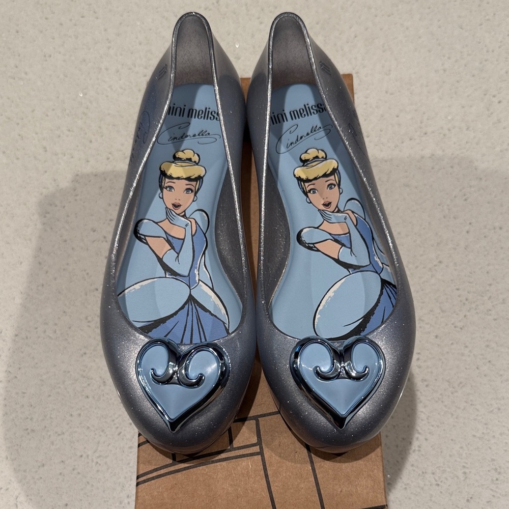 Mini Melissa Cinderella Silver and Blue Loafers